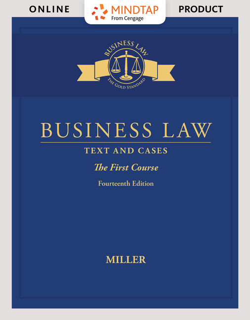 MindTap Business Law, 1 term (6 months) Instant Access for Miller's Business Law: Text & Cases - The First Course cover