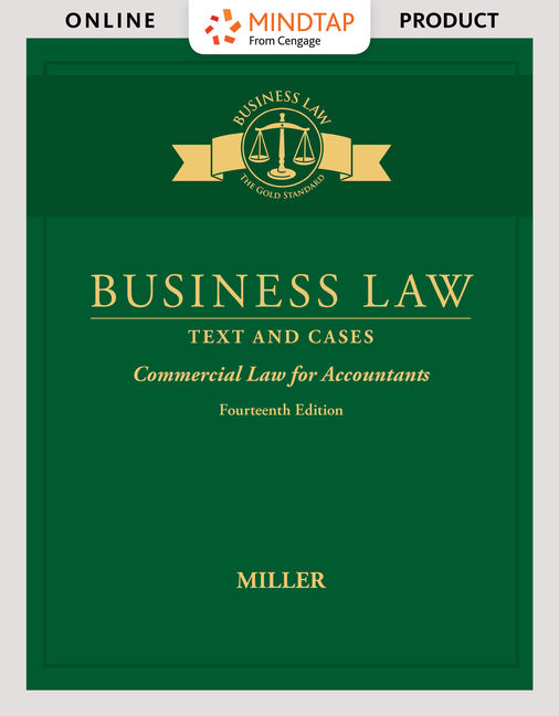 MindTap Business Law, 1 term (6 months) Instant Access for Miller's Business Law: Text & Cases - Commercial Law for Accountants cover