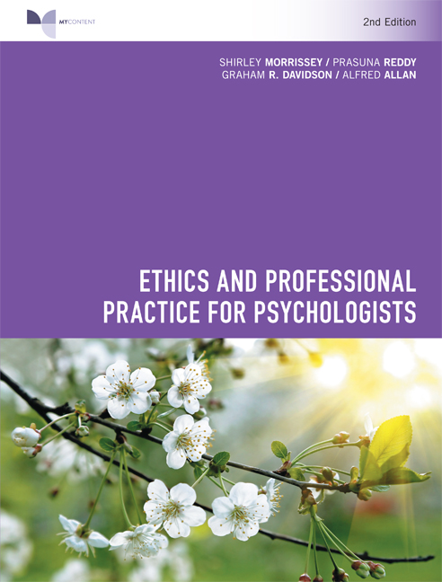 Product cover for PP1038 - Ethics and Professional Practice for Psychologists 2nd Edition by Shirley Morrissey/Prasuna Reddy/Graham R./Alfred Allen